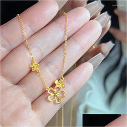 Andere Hangers Puur 24K Goud Kleur Holle Bloem Ketting Voor Vrouwen O-vormige Hanger Kraag Ketting Set Sieraden Geschenken Drop Levering Hals Dhayn