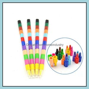 Autres stylos empilables à construire 12 crayons de couleurs Connect Stack And Build Sideways Up Party Favors Kids Toy Building Block Wj084 Drop D Dhjhr