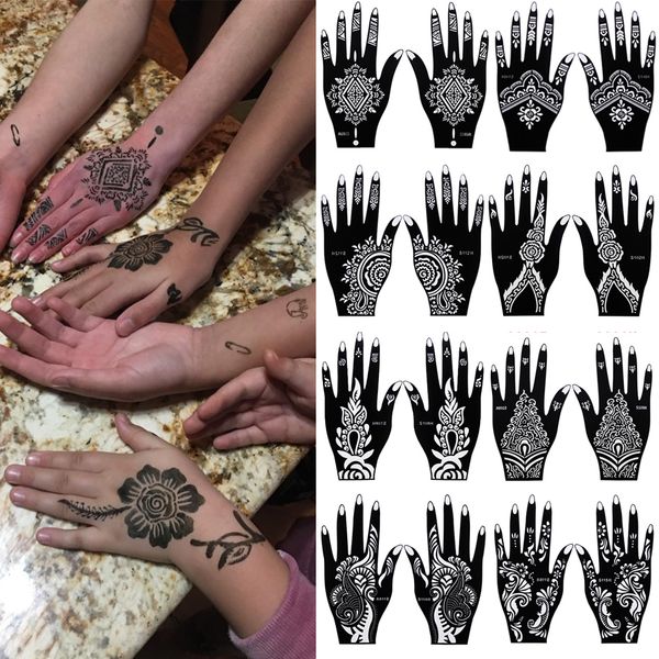 Otro suministro de maquillaje permanente 10 pares Plantillas de tatuaje de henna multiopción para niña Pintura corporal Flor árabe Autoadhesivo Mehndi Mano 230809