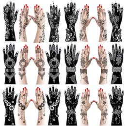 Andere producten voor permanente make-up 12 stuks Grote Henna Handtattoo-sjablonen Bloem Glitter Airbrush Mehndi Indiase sjablonen Sjabloon voor bodypainting 230925