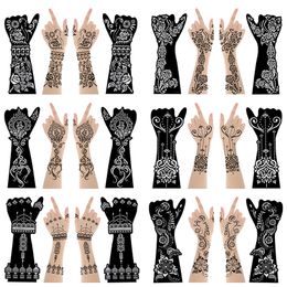 Outros suprimentos de maquiagem permanente 12 folhas grandes estênceis de tatuagem de henna flor glitter aerógrafo mehndi modelos indianos estêncil para pintura à mão 230907