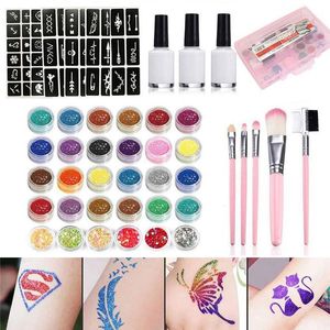 Andere permanente make-upproducten 30 kleuren Diamond Flash Glitter Poedersjabloon Tattoo Set 60 Voor volwassenen Kinderen Gezicht Body Art Schilderen 230925