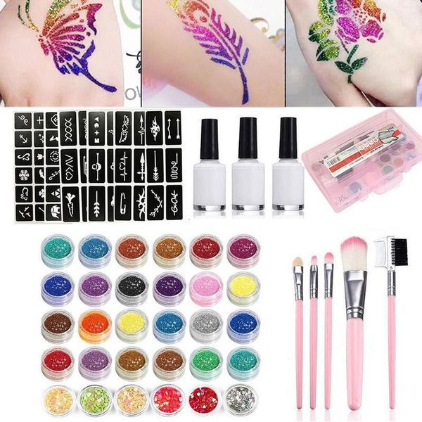 Autre maquillage permanent approvisionnement 30 couleurs diamant flash paillettes poudre modèle tatouage ensemble 60 pour adultes enfants visage corps art peinture y230907