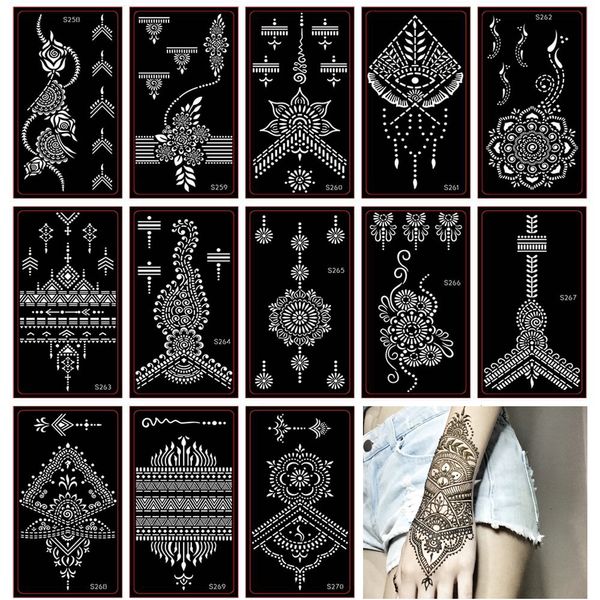 Autre fourniture de maquillage permanent 30pcs femelle aérographe tatouage au henné pochoir indien temporaire paillettes tatouage modèle de henné noir pour la peinture d'art corporel 221208