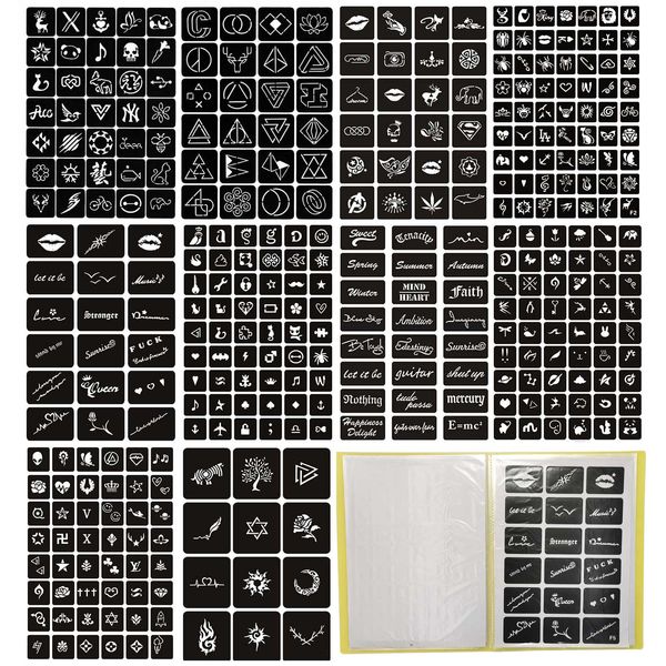 Autre fourniture de maquillage permanent 365 PCS 10 pages A4 taille pochoirs aérographe pour peinture enfants visage motif doigt tatouage temporaire pochoir autocollants au henné 230907