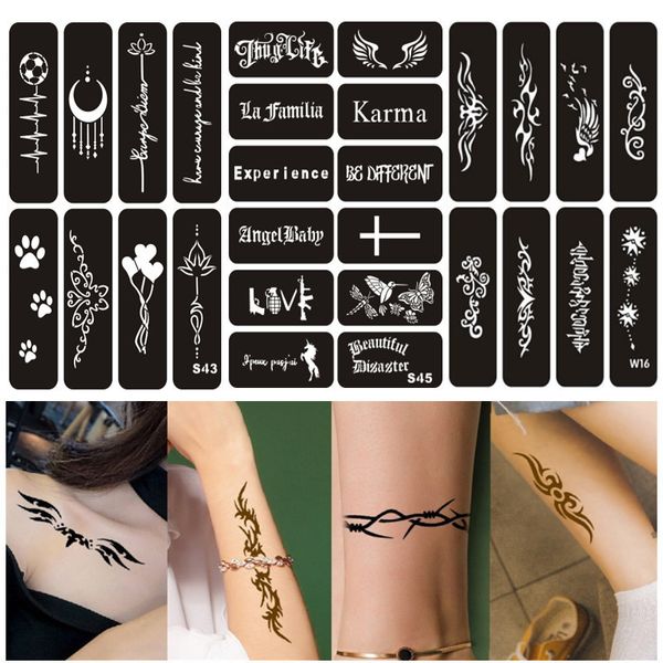 Autres fournitures de maquillage permanent 38-150pcsset pochoirs de tatouage au henné pour mains bras corps aérographe pochoir modèle fournitures paillettes tatouage pochoir femmes hommes 230808