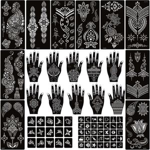 Otro suministro de maquillaje permanente Conjunto de 22 piezas Plantillas de tatuaje de henna para arte temporal de manos y cuerpo Pegatinas de diseño floral Pintura para bodas nupciales 230925