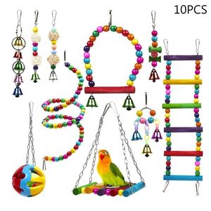 Autres fournitures pour animaux de compagnie 10x Oiseau Échelle Jouet Snuggle Hamac Cage Jouets Bois Escalade Perche Stand Balançoire Cloches pour Hamster Perroquet 221122