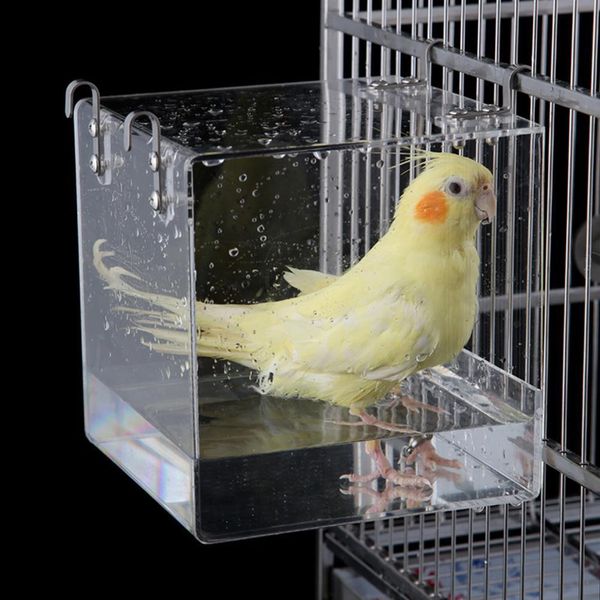 Autres fournitures pour animaux de compagnie 1Pc plastique oiseau bain d'eau boîte perroquets perruche suspendu bain Cage baignoire baignoire bol 221122