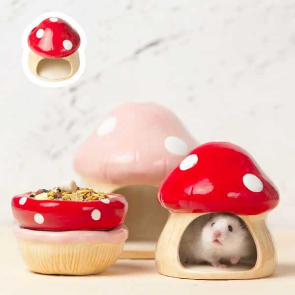 Autres fournitures pour animaux de compagnie 2023 Mignon Céramique Champignon Maison Articles Hamster Cage Petit Bol Pour Lapin Ferret Rat Chinchilla Hedgehog Produits 230925