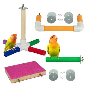 Autres fournitures pour animaux de compagnie 4 pièces perchoir à oiseaux plate-forme support ensemble en bois naturel debout barre patte meulage jouets pour perroquets ongles cage accessoires 221122