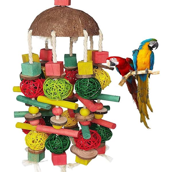 Autres fournitures pour animaux de compagnie Jouets pour perroquets d'oiseaux Blocs en bois mticolorés à mâcher Cage à jouets pour AWS Coos Gris africain et grande goutte moyenne Del DH6BE