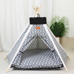 Andere huisdierbenodigdheden Linnen Pet Cat Dog Tipee Tent House Bed Set met kussen en Blackboard Verwijderbaar Wasbare vouwbare draagbare TEPEE CAVE 24inch HKD230821