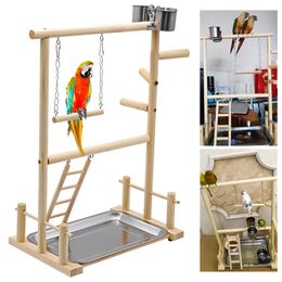 Andere huisdierbenodigdheden Parrot Playstands met Cup Toys Tray Bird Swing klimmende hangende ladder brug hout valkparkiet Playground zitplaatsen 36*23*51cm 230130