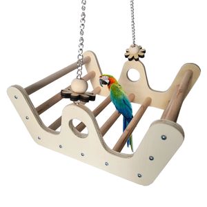 Andere huisdier levert papegaai swing Natural Wood Bird Toy Wooden Stand Perche Chew Toys Metal Chain Cage Accessoires voor kleine huisdiervogels 221122