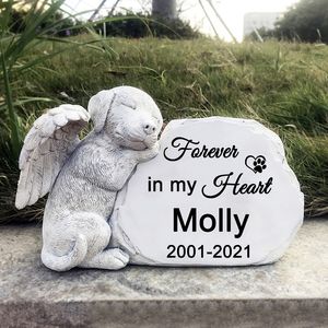 Otros suministros para mascotas Piedra conmemorativa de perro personalizada con una estatua de ángel durmiente Marcadores de tumbas Lápida de lápida para siempre en mis corazones 230715