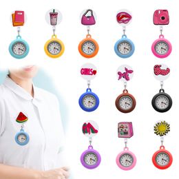 Autre thème rose 28 Clip Pocket Watchs Watch for Nurses Doctors on Easy To Lire Watch Nurse with Sile Case Aboup Fob Drop Livrot OT38M