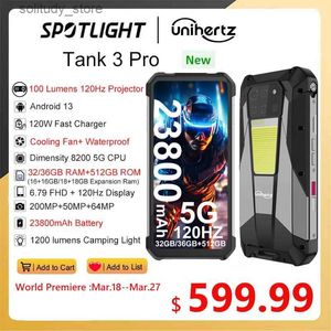 Overige projectoraccessoires Unihertz Tank 3 Pro 8849 met 100 lumen 120Hz projector 32GB/36GB RAM 512GB ROM 23800mAh 120W snellader 5G 200MP camera Q240322