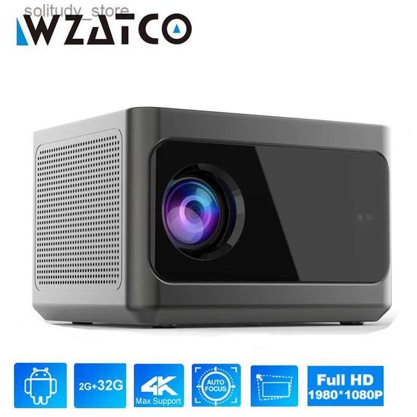 Autres accessoires de projecteur WZATCO A9 Mise au point automatique Full HD 1080P Portable Android 32 Go 5G LED intelligente 9000 lumens LCD Haute Q240322