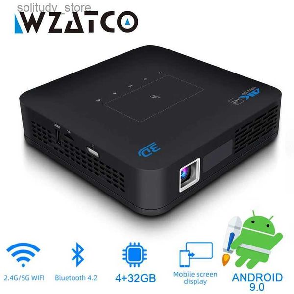 Autres accessoires de projecteur WZATCO P15 DLP 3D 4K 300 pouces Home Cinéma prend en charge Full HD 1080P 4 + 32 Go Android 5G WIFI Video Beam Mini Q240322