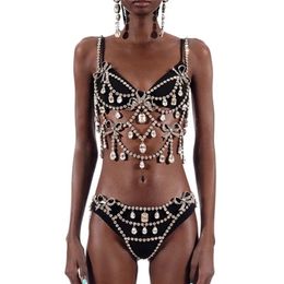 Andere rave overdreven charme Big Crystal Body Chain Set Lingerie Bikini Harness for Women Bra and Thong Set Sexy Festival 221008