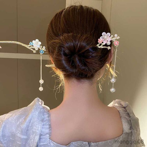 Autre rétro nouvelle perle fleur frange cheveux bâtons queue de cheval tresse Clip titulaire femmes mode fourchette accessoires R230608