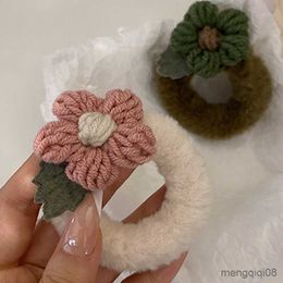 Andere Retro Wollen Geweven Bloemen Elastische Haarbanden Leuke Koreaanse Chouchou Meisjes Tie Breien Touw Accessoires Nieuwe R230608