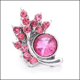 Otros componentes de joyería con botón a presión de flor rosa de diamantes de imitación Sier 18 mm Botones a presión de metal Ajuste pulsera Brazalete Noosa B1 D Dhseller2010 Dhp3D