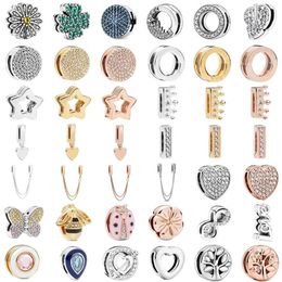 Altro S925 Silver Color Reflections Clip Perline Charms Rotondo Crystal Crown Heart Love Fit Original Women Bracelet233F