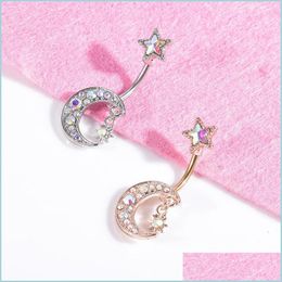 Autres Voir la photo 1pc sexy étoile lune nombril anneaux de nombril piercing cristal acier femme bijoux de corps haltère femmes accessoires C3 goutte Dhdft