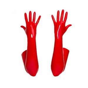 Autres produits sexuels Gants en caoutchouc de latex unisexe Poignet fétichiste Longueur d'épaule moulée sans couture Gants longs pour hommes femmes avec body Catsuit Hoods 230825