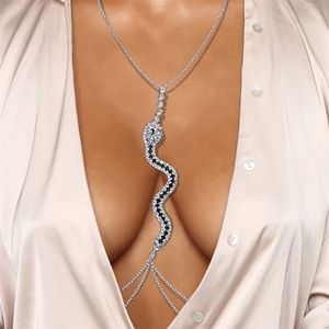 Andere sexy charme slanggroene kristallen buik taille ketting met nek borst body sieraden ketting voor dames festival kleding 221008