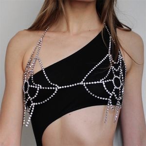 Andere sexy spider Web Crystal Bra kistketen sieraden voor vrouwen lingerie verslijten body chain harnas festival outfit feest 221008