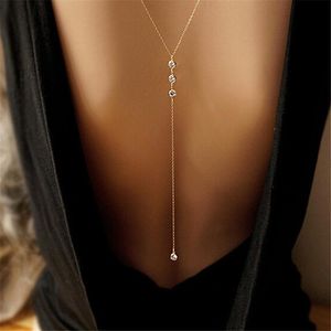 Other Sexy Summer Women Long Necklace Body Chain Bare Back Gold Crystal Pendant Beach Jewelry Wedding Dress