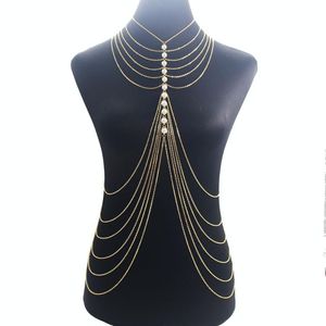 Andere sexy vrouwen imitatie Pearl Cross Metal Body Chain Bikini Belly Harness ketting sieraden accessoires