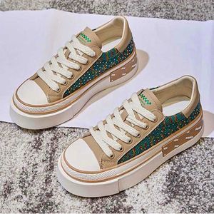 Other Shoes Genuine Leather Platform Women's Sneakers Printed Casual Vulcanized Shoes Ladies Rhinestones Little White Shoes New 2022 Autumn L221019