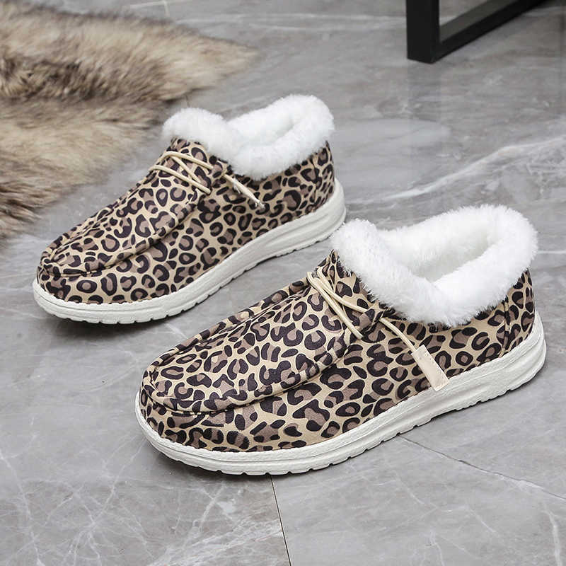 Andere schoenen Luipaard Afdrukken Dude schoenen vrouwen comfort flats slip op mujer zapatillas winter warme pluche vulcanisatie sneakers fur mocassin loafers l221020