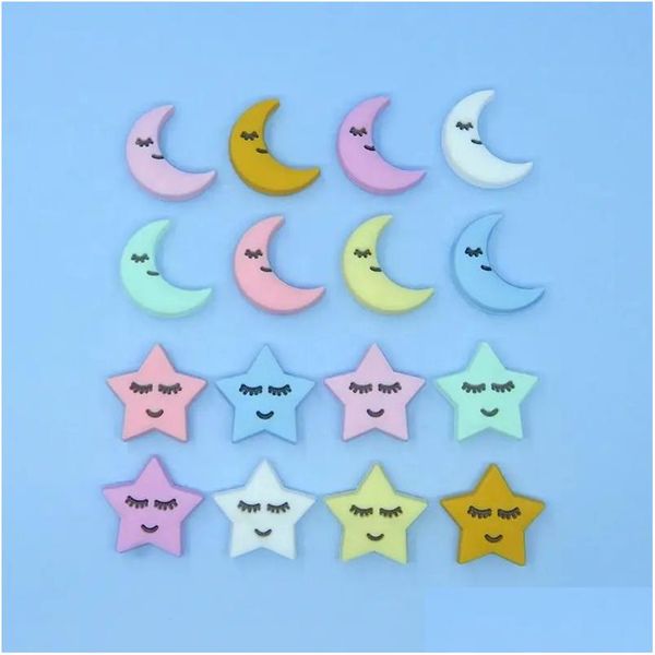 Autres perles de dentition Sile Cartoon Moon Star Loose Bead Safe Food Grade Teether pour DIY Chewelry Pacifier Collier d'allaitement Dr Dhgarden Dhcb4