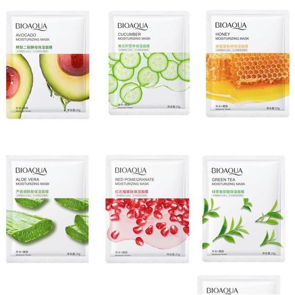 Autres outils de soins de la peau Bioaqua Concombre Centella Miel Avocat Hydratant Masque Facial Feuille Grenade Aloe Plante Masques Drop Deliv Dhxde