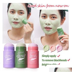 Andere huidverzorgingstools Groene thee Vaste klei Maskerstick Gezichtsreiniging Gezicht Zuiverende oliecontrole Anti-acne Aubergine Roze rozenmodder M Dhk9Y