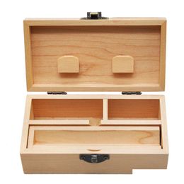 Andere rookaccessoires Wood Stash Box met rollende lade Natuurlijke handgemaakte tabak en kruidenopslag voor rookpijpaccessoires DHHEF