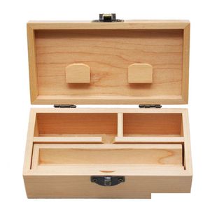 Andere rookaccessoires Wood Stash Box met rollende lade Natuurlijke handgemaakte tabak en kruidenopslag voor rookpijpaccessoires DHHEF