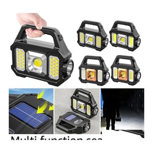 Otras Luces Solares Linterna Reflector Led Portátil Solar/Usb Recargable Impermeable 6Gear Torch Cam Light Cob Work Drop Deliver Dhdyk