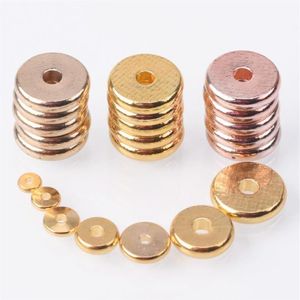 Otros latón macizo Metal Oro Rosa Forma redonda plana 4 mm 6 mm 8 mm 10 mm 12 mm 14 mm Lote de cuentas espaciadoras sueltas para la fabricación de joyas 228f