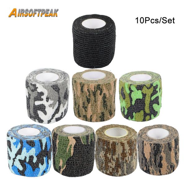 Autres articles de sport 10PcsLot Auto-adhésif Camping Camo Tape Bandage Stealth Non-tissé Paintball Fusil Tir Étanche Camouflage Bandes 230606