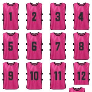 Autres articles de sport 12 PC Adts Soccer Pinnies Football Team Jerseys Youth Sports Scrimmage Formation Numérotée Bibs Practice Vest Drop Dhlpn