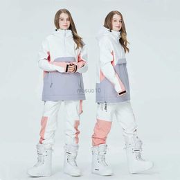 Otros artículos deportivos 2023 nueva moda traje de snowboard hombres mujeres esquí sudadera con capucha conjunto invierno a prueba de viento impermeable chaqueta caliente pantalones traje de esquí monos de nieve HKD231106