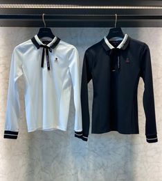 Andere Sportartikelen herfst winter golf shirt met lange mouwen voor vrouwen lint strik fashion design stretch dikke stof warme kleding dragen 230621