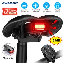 Andere sportartikelen Awapow Fietslicht Anti-diefstalalarm Draadloos Waterdicht Auto Brake Sensing Afstandsbediening USB Fietsachterlicht Hoornlamp 231115