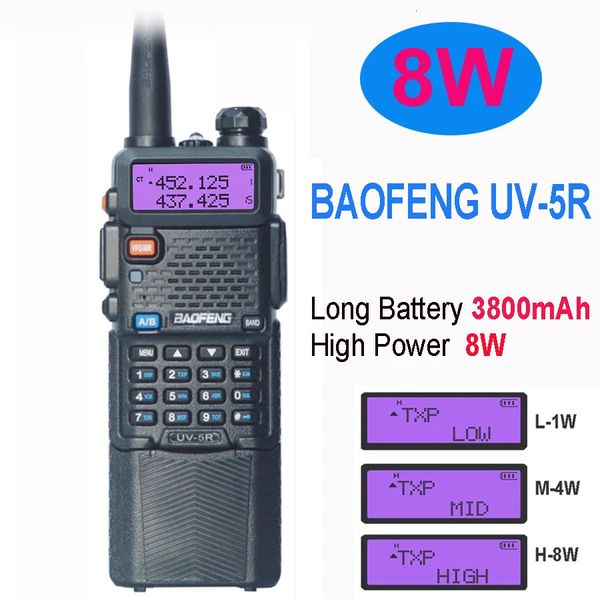 Otros artículos deportivos Baofeng UV 5R 3800mah Batería grande 8W Walkie Talkie 10KM UV5R CB Estación receptora de radio Walkietalkies bidireccionales PotenteUV5R 231110